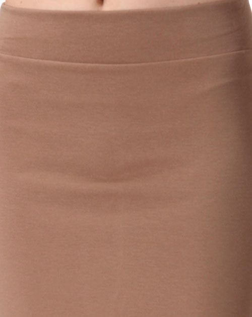 THE MYSTYLEMODE TAUPE STRETCH MIDI SKIRT