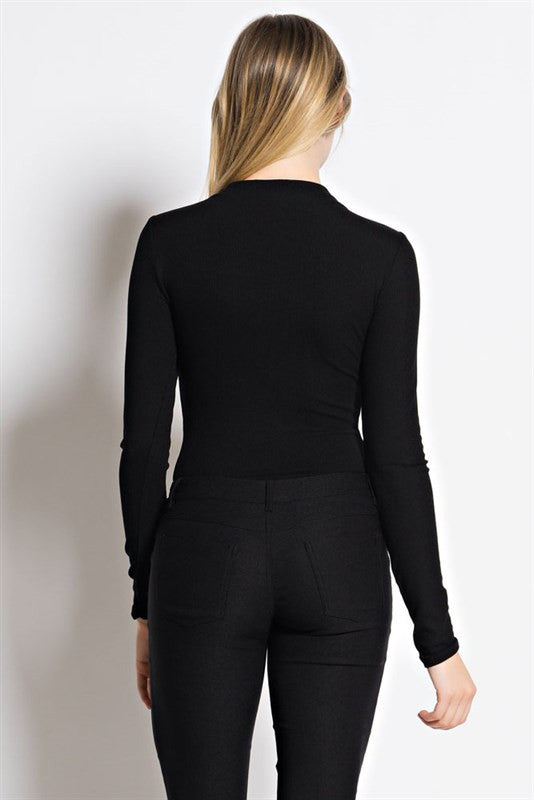 THE MYSTYLEMODE BLACK LONG SLEEVE RIBBED FUNNEL NECK BODYSUIT