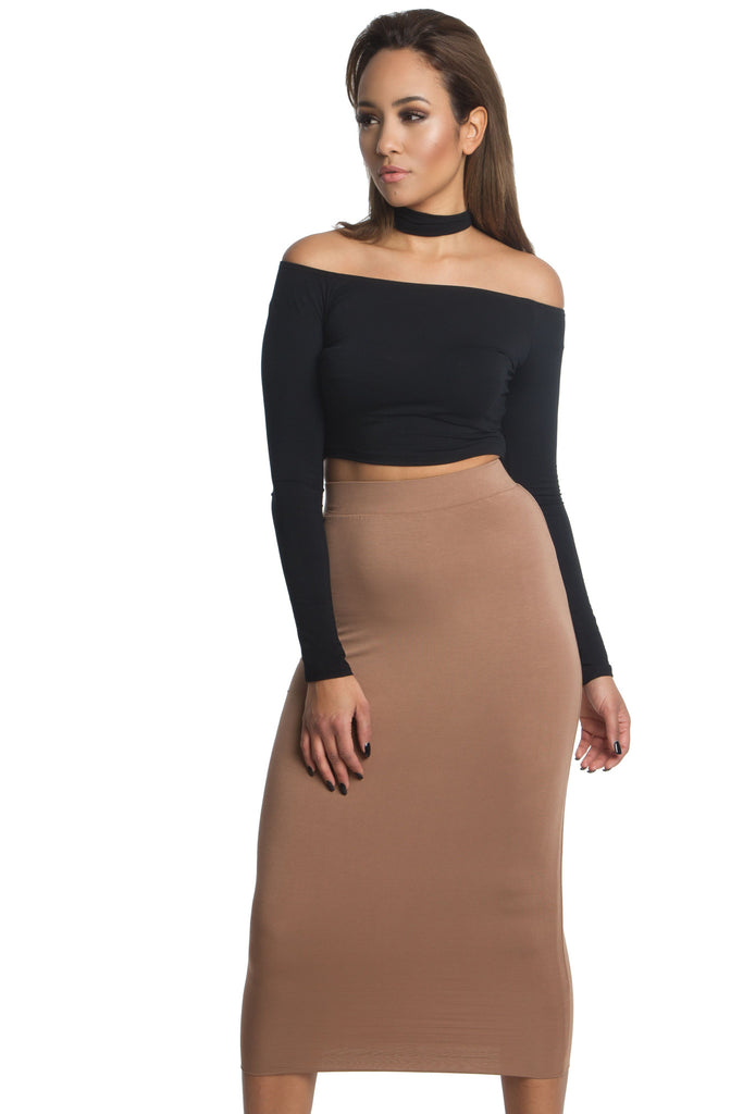 THE MYSTYLEMODE BLACK LONG SLEEVE CHOKER COLLAR CROP TOP