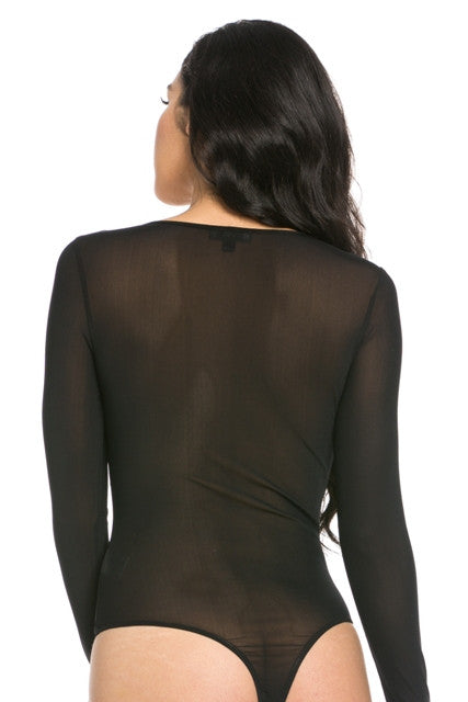 THE MYSTYLEMODE BLACK MESH ROUND NECK BODYSUIT