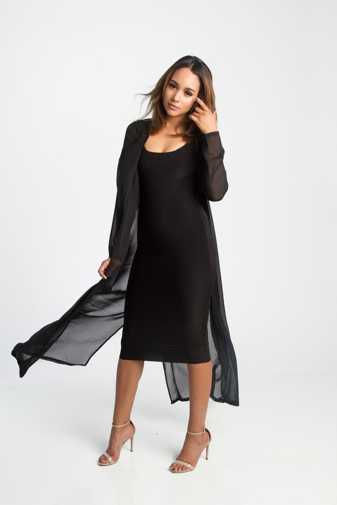THE MYSTYLEMODE BLACK LIGHTWEIGHT CHIFFON TRENCH