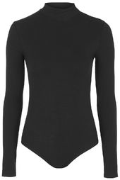 THE MYSTYLEMODE BLACK LONG SLEEVE RIBBED FUNNEL NECK BODYSUIT