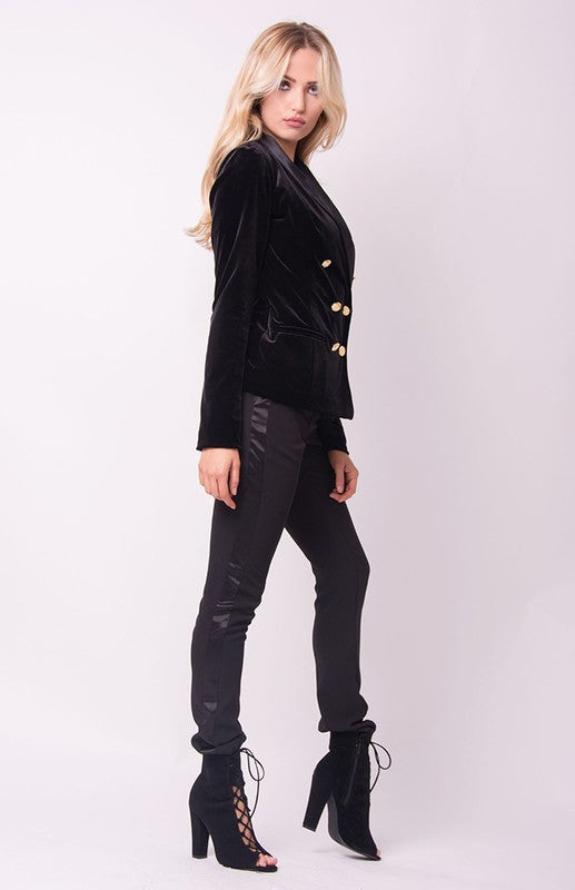 THE MYSTYLEMODE BLACK VELVET TUXEDO CROPPED JACKET