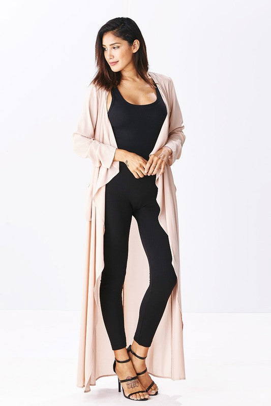 THE MYSTYLEMODE LIGHT TAUPE OPEN CASCADING COLLAR TRENCH