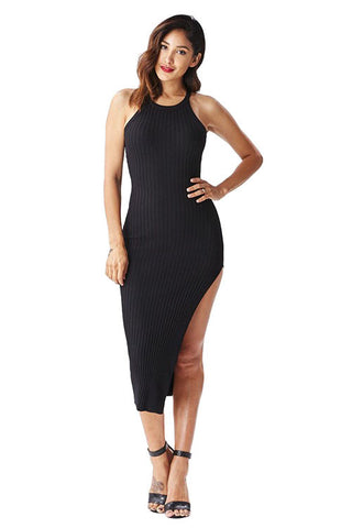 THE MYSTYLEMODE BLACK ESSENTIAL DOUBLE LINED TANK MIDI DRESS