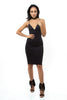 THE MYSTYLEMODE BLACK SUEDE SPAGHETTI DOUBLE LINED ZIPPER BACK MIDI DRESS