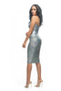 THE MYSTYLEMODE SILVER MOSAIC STRAPLESS MIDI BODYCON DRESS