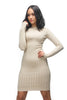 THE MYSTYLEMODE TAUPE RIBBED LONG SLEEVE KNEE LENGTH DRESS