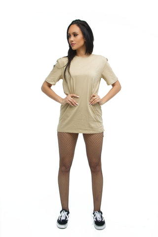 THE MYSTYLEMODE NUDE MESH CRISS CROSS FRONT LONG SLEEVE DOUBLE LINED BODYSUIT