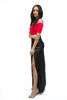 THE MYSTYLEMODE BLACK SATIN SIDE SLIT MAXI SKIRT