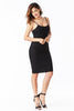 THE MYSTYLEMODE BLACK KNIT RIBBED SPAGHETTI STRAP KNEE LENGTH DRESS