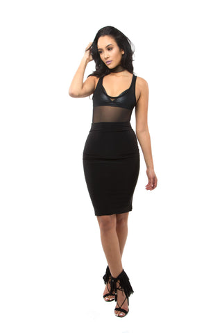 THE MYSTYLEMODE BLACK V NECK LOW BACK DOUBLE LINED ESSENTIAL BODYSUIT