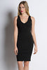 THE MYSTYLEMODE BLACK LIGHTWEIGHT BANDAGE V NECK MIDI DRESS