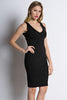 THE MYSTYLEMODE BLACK LIGHTWEIGHT BANDAGE V NECK MIDI DRESS