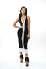 THE MYSTYLEMODE BLACK WITH WHITE SLEEVELESS FULL FRONTAL EYELET LACE UP MAXI DRESS