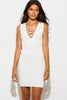 IVORY WHITE RIBBED KNIT LACEUP SLEEVELESS SWEATER MINI DRESS