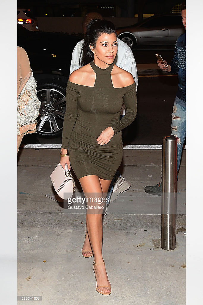 THE MYSTYLEMODE OLIVE DOUBLE LINED FRONT AND BACK T NECK MINI DRESS