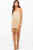 NUDE RIBBED KNIT THIN STRAP V NECK SWEATER MINI DRESS