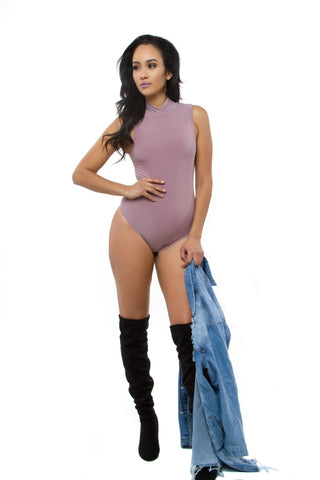 THE MYSTYLEMODE BLUSH PLUNGING V NECK DOUBLE LINED ESSENTIAL BODYSUIT