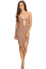 THE MYSTYLEMODE MOCHA DOUBLE LINED PEEKABOO CUTOUT ASYMMETRIC MINI DRESS