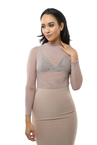 THE MYSTYLEMODE NUDE DOUBLE LINED OFF THE SHOULDER ELBOW CUT OUT BODYSUIT