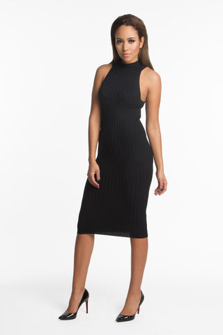THE MYSTYLEMODE BLACK ESSENTIAL DOUBLE LINED TANK MIDI DRESS