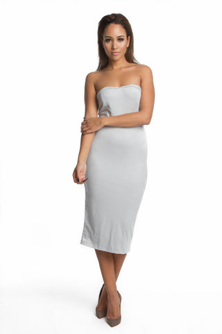 THE MYSTYLEMODE NUDE SUEDE DOUBLE LINED ZIPPER BACK MIDI DRESS