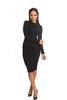 THE MYSTYLEMODE BLACK DOUBLE LINED LONG SLEEVE FUNNEL NECK MIDI DRESS