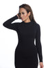 THE MYSTYLEMODE BLACK DOUBLE LINED LONG SLEEVE FUNNEL NECK MIDI DRESS