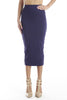 FINAL SALE-THE MYSTYLEMODE NAVY DOUBLE LINED STRETCH HIGH WAISTED MIDI SKIRT