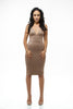 THE MYSTYLEMODE NUDE SUEDE DOUBLE LINED ZIPPER BACK MIDI DRESS