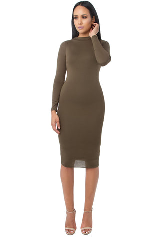 THE MYSTYLEMODE MAUVE ESSENTIAL DOUBLE LINED MOCK NECK MIDI DRESS