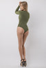 THE MYSTYLEMODE OLIVE PLUNGING V NECK DOUBLE LINED ESSENTIAL BODYSUIT