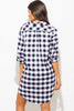 THE MYSTYLEMODE WHITE AND BLACK POCKETED FLANNEL TUNIC DRESS