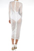 THE MYSTYLEMODE WHITE HIGH NECK ZIPPER BACK MESH DRESS