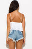 THE MYSTYLEMODE WHITE RUFFLE SPAGHETTI STRAP BODYSUIT