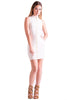 THE MYSTYLEMODE IVORY WHITE DOUBLE LINED SLEEVELESS FRONT ZIPPER MINI DRESS