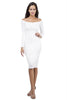 FINAL SALE-THE MYSTYLEMODE WHITE SUEDE DOUBLE LINED OFF THE SHOULDER MIDI DRESS